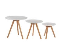 Set of 3 White MDF Top Side Tables with Natural Tapered Legs | Nostra