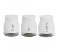 Gr8 Home SET OF 3 KITCHEN STORAGE CANISTERS TEA COFFEE SUGAR JARS POTS CONTAINERS CADDY SET (WHITE)