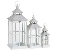 Set Of 3 White Window Style Lanterns With Open Top