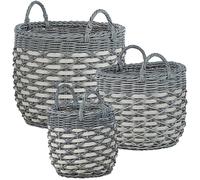 Beliani Set Of 3 Wicker Planters Gefira 31/39/49 Cm Pe Rattan Grey