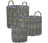 Beliani Set Of 3 Plant Pots Nikiti Pe Rattan 29/35/40cm Taupe, Brown