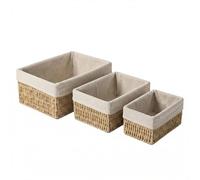 Set of 3 Wicker Storage Baskets for Shelves with Removable Linen Liner, Nesting Woven Organizer Bins for Pantry, Bathroom Counter, Closet, Dresser