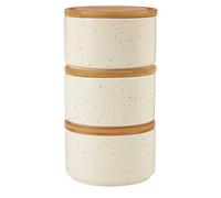 Set of 3 Wilder Speckle Stackable Canisters in Dolomite with Bamboo Lid beige