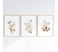 Set of 3 Wildflower Nursery Butterfly Floral Posters Watercolor Wall Art Canvas Painting Prints Minimalist Picture Living Room Home Decor-40 * 50cm (Unframed)