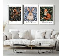 SET OF 3 William Morris Bear Rabbit Fox Print, Botanical Dark decor, Mid century poster, Flower Market nature illustration, Art Nouveau home decor (A3 - Set of 3 - Print only)