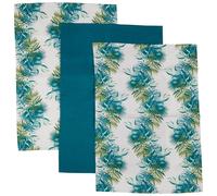 Set of 3 Winter Palm Cotton Tea Towels, 3 Piece Kitchen Towel Set, Absorbent Tea Towels, Colourful Towels