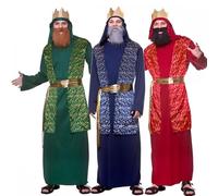 Set of 3 Wise Men Costumes (Red/Green/Blue) : Adult Mens Christmas Nativity Play Religious Fancy Dress (One Size)