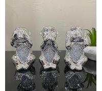 Set of 3 Wise Monkey Bling Diamond Crushed Crystal Silver Ornament Home Décor And Room Décor Best
