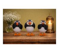 Set of 3 Wise Puffin Ornaments Resin Coastal Bird Decor 8cm