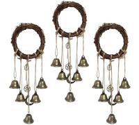Set Of 3 Witch Bell Door Hangers, 4.7 In Rattan Wreath Wind Chimes With Pentagram And Charms, Handmade Wiccan Decor For Porch, Car, Home Entryway Cleansing