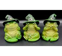 Set of 3 Witch Hat Toad Hear See Speak No Evil Figurines Halloween Decor BNIB