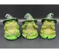 Set of 3 Witch Hat Toad Ornaments Hear See Speak No Evil Figurines Halloween