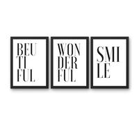 Set of 3 Women's Inspirational Prints - Be U TiFul, Wonderful, Smile Designs - Modern Wall Art Available in a Variety of Sizes