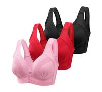 Set of 3 Women's Push Up Bra Front Closure Large Size Lace Bra with Wide Straps Pure Colour Sexy Chic Casual Comfortable Bras Set