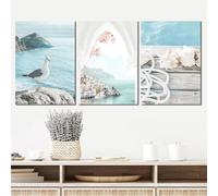 Set Of 3 Wooden Framed Canvas Wall Art Blue Ocean Canvas Prints Modern Abstract Painting Poster Wall Pictures For Living Room Bedroom Hallway Stairs Wall Decoration Ready To Hang (blue,40x50cm)