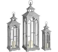 Set Of 3 Wooden Lanterns with Archway Design