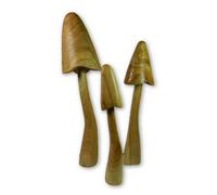 Thai Gifts Wooden Mushroom Carving - Set of 3 Large Closed Cup Toadstools - Approx. 40/50/60cm - Handmade Outdoor Garden Accessories Made From Sustainable Wood - Unique Fairy Garden Feature