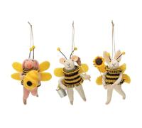 Set of 3 Wool Felt Bee Animal Ornaments - Pig, Mouse & Bunny in Bee Suits - Handmade Felt Christmas Tree Decorations, Spring or Easter Home Décor, for Home and Nature Lovers