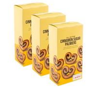 Set of 3 x 100g Traditional All Butter Cinnamon Sugar Palmiers, Crisp Puff Pastry Glazed Heart Shapes with Caramelised Cinnamon Sugar