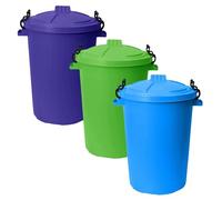 Set of 3 x 50L Heavy Duty Clip Lock Lid Bins - Colourful Plastic Dustbins for Rubbish, Recycling, Storage or Animal Feed - Outdoor/Indoor Use - Garden, Garage, Home, Workshop (Seasonal Mixed Set)