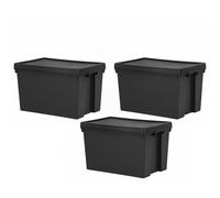 (Set of 3) x 62L Heavy Duty Storage Boxes with Lids Black Clear Stackable UK
