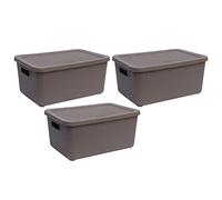 Set of 3 x Mirror Grey - Large 14L Litre Rectangular Ribbed Design Storage Box with Lid and Handle Compact & Durable Shelf Storage Container Boxes Multipurpose Stackable Utility Box 34cm X 24cm X 17cm
