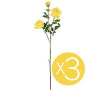 Set of 3 Yellow 3 Headed Rose Flower Spray Arrangement Filler Bunch Stems