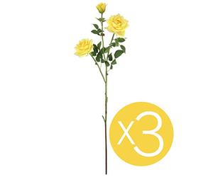 Set of 3 Yellow 3 Headed Rose Flower Spray Arrangement Filler Bunch Stems