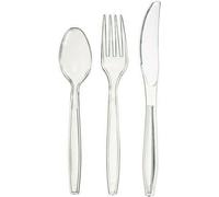 Set of 300 Clear Reusable Cutlery Set-Includes 100 Forks, 100 Spoons and 100 Knives - Premium Quality,Cutlery Set for Birthday Party Buffets Picnics BBQ's -Camping Christamas Party,Tableware