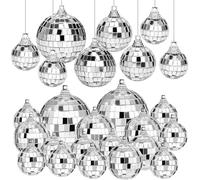 Set of 32 Disco Balls, 4 Sizes, 2 cm, 3 cm, 4 cm, 5 cm, Silver Disco Ball Silver Disco Mirror Ball, Disco Balls, Cake Toppers, Mini Disco Ball Decoration with Hanging Ring for Hanging Disco Ball