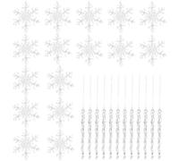 Set of 36 Snowflake and Icicle Christmas Tree Decorations, Clear Acrylic Ornaments for Christmas