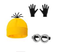 Set of 3Pcs Steampunk Goggles Glasses Yellow Beanie Knit Hats Black Gloves for Halloween Costume Cosplay Party Supplies