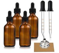Set of 4, 1 oz Eye Dropper Bottles with 2 Extra 1mL Calibrated Glass Droppers & 1 Funnels & 4 Labels, 30ml Thick Dark Amber Glass Tincture Bottles, Leakproof Essential Oils Bottle for Storage & Travel