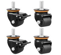 Set of 4 2/2.5/3 inch Furniture Swivel Caster, M16 M20 Locking Stem Caster with Brake, Universal Nylon Replacement Wheel, Heavy Duty Castor for Industrial/Troll
