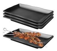 Set of 4 20.6 x 13 cm Rectangular Serving Plates, Appetizer Plates, Cake Plates, Black Matt Dessert Plates, Crockery Black Matt for Dessert Snack Fruit Side Dishes Sushi Plates
