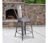 Set Of 4 24" Bar Stools Ready Assembled Grey Metal With Clear Coat FWStyle Grey One Size