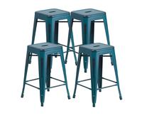 Set Of 4 24" Blue Metal Bar Stools Galvanised Steel Ready Assembled FWStyle Blue One Size