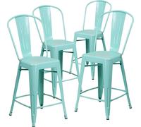 FWStyle Set Of 4 24" Mint Green Bar Stools Galvanised Steel FWStyle Green