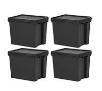 (Set of 4) 24L 24 Litre Recycled Heavy Duty Super Strong Storage Boxes Containers With Secure Lid Boxes Storage Containers Organizing Basket For Home Office Storage (24 LITRE, Black Bam)