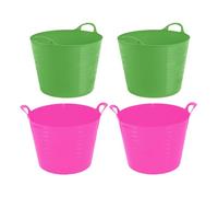 Set of 4-26L, 40L Litre Small, Large Flexi Tub Garden Home Flexible Colour Plastic Storage Container Bucket Flex Tub- MADE IN U.K (40L Litre, Pink & Lime Green)