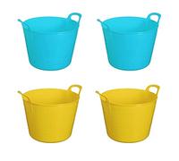 Set of 4-26L, 40L Litre Small, Large Flexi Tub Garden Home Flexible Colour Plastic Storage Container Bucket Flex Tub- MADE IN U.K (40L Litre, Yellow & Light Blue)