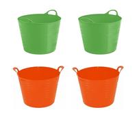 Set of 4-26L, 40L Litre Small, Large Flexi Tub Garden Home Flexible Colour Plastic Storage Container Bucket Flex Tub- MADE IN U.K (40L Litre, Orange & Lime Green)