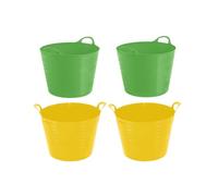 Set of 4-26L, 40L Litre Small, Large Flexi Tub Garden Home Flexible Colour Plastic Storage Container Bucket Flex Tub- MADE IN U.K (26L Litre, Yellow & Lime Green)
