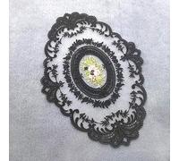 Set of 4 31 cm x 42 cm Floral Embroidery Lace Table Runner Tablecloth Coaster Milk Silk Embroidered Table Mats Table Decoration for Wedding Birthday Dinner Party Decoration, Black