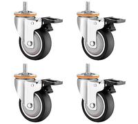 Set of 4 360° Swivel Casters with M10/M12 Threaded Stem Quiet Smooth TPR Rubber Replacement Wheels Ideal for Fur & Carts Includes Brakes 63-100mm Size