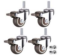 Set of 4 38mm TPE Rubber Castor Wheels 360° Swivel Furniture Casters with Threaded Stem No Noise Trolley Casters for Easy Movement & Control (Brake Included)