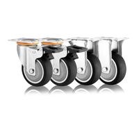Set of 4 3in 4in 5in Heavy Duty Thermoplastic Rubber Caster Wheel, Moving Silent Shock Absorption Industrial Plate Casters, Replacement Swivel Casters with Brakes(Fixed+S (Fixed+brake 75mm/3