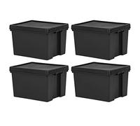 (Set of 4) 45L Litre Black Wham Bam 100% Recycled Plastic Containers Airtight Snap Lid Stackable Heavy Duty Storage Box Organizer For Toys Shoes Garage Home Office Eco-Friendly Bulk Storage Solutions