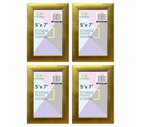 Set of 4 | 5 x 7 Inches Photo Frame | GOLD Picture Frame with Styrene Front | Horizontally & Vertically Tabletop Display and Hang on Wall | Rectangular Gold Border Photo Frames | 13cm X 18cm (Gold)