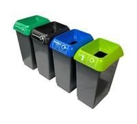 Set of 4 50 Litre Recycling Bins with Lids & Stickers Included - Color-Coded Black, Blue, Green, Lime